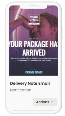 A delivery note email notification on an iphone.