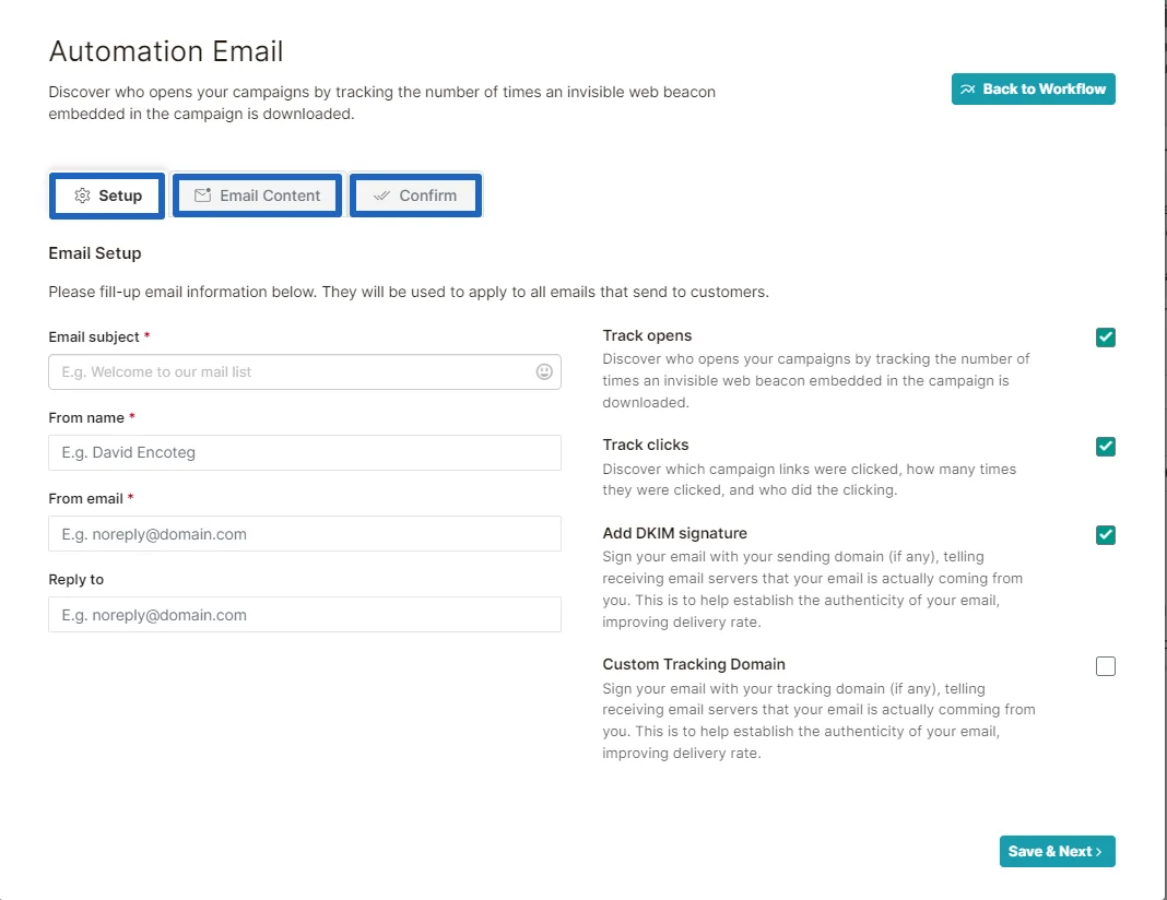 Setting up automation email