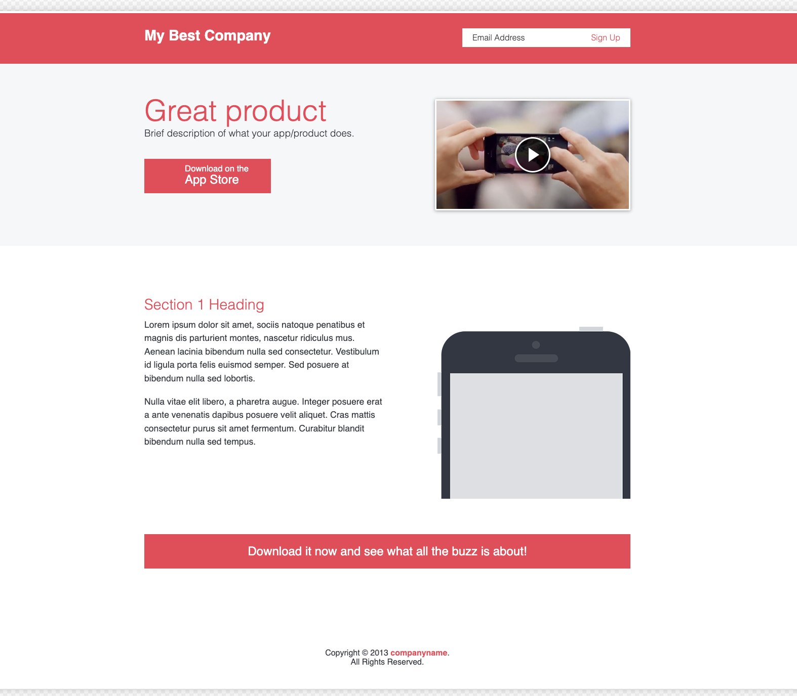 Business oriented email landing pages
