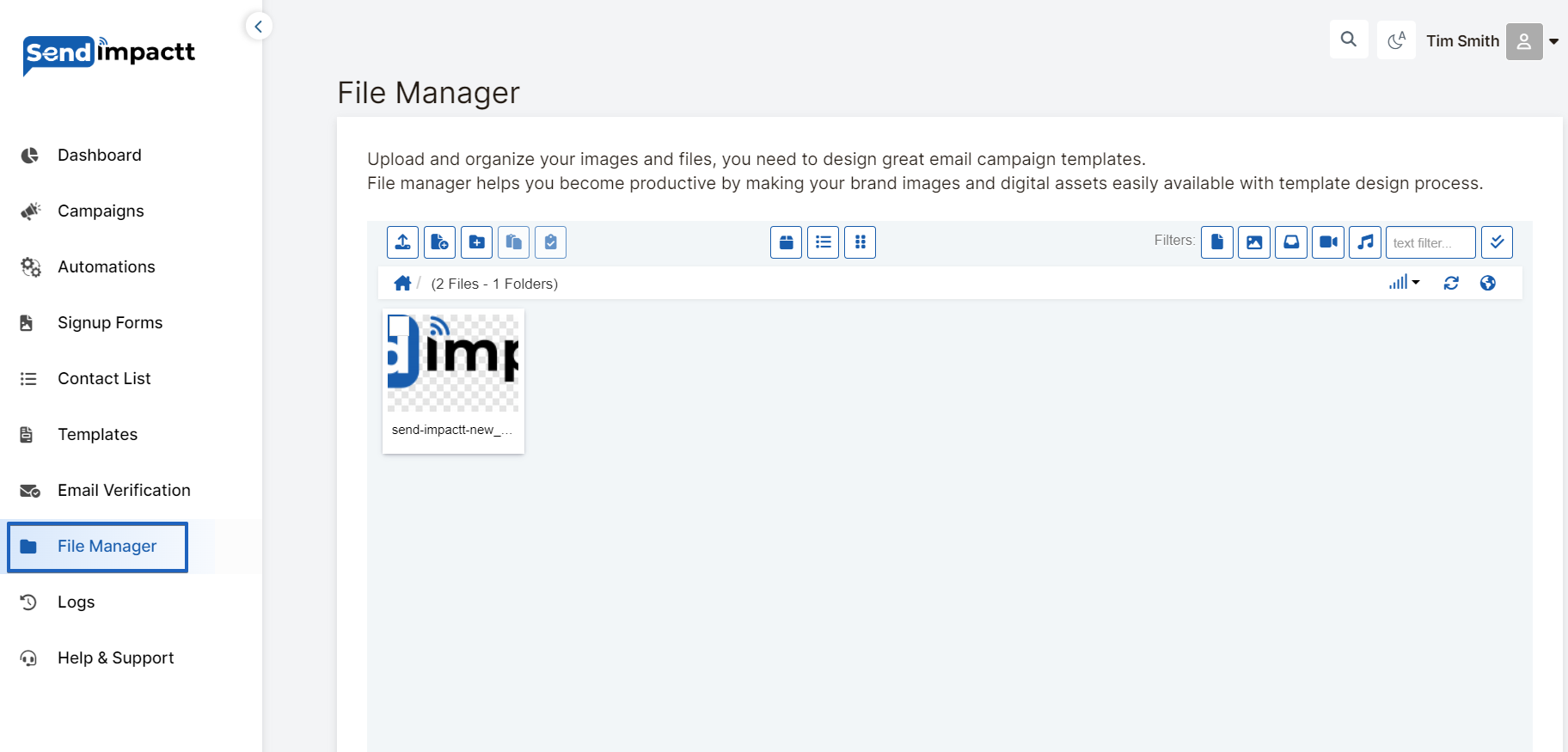 File manager dashboard